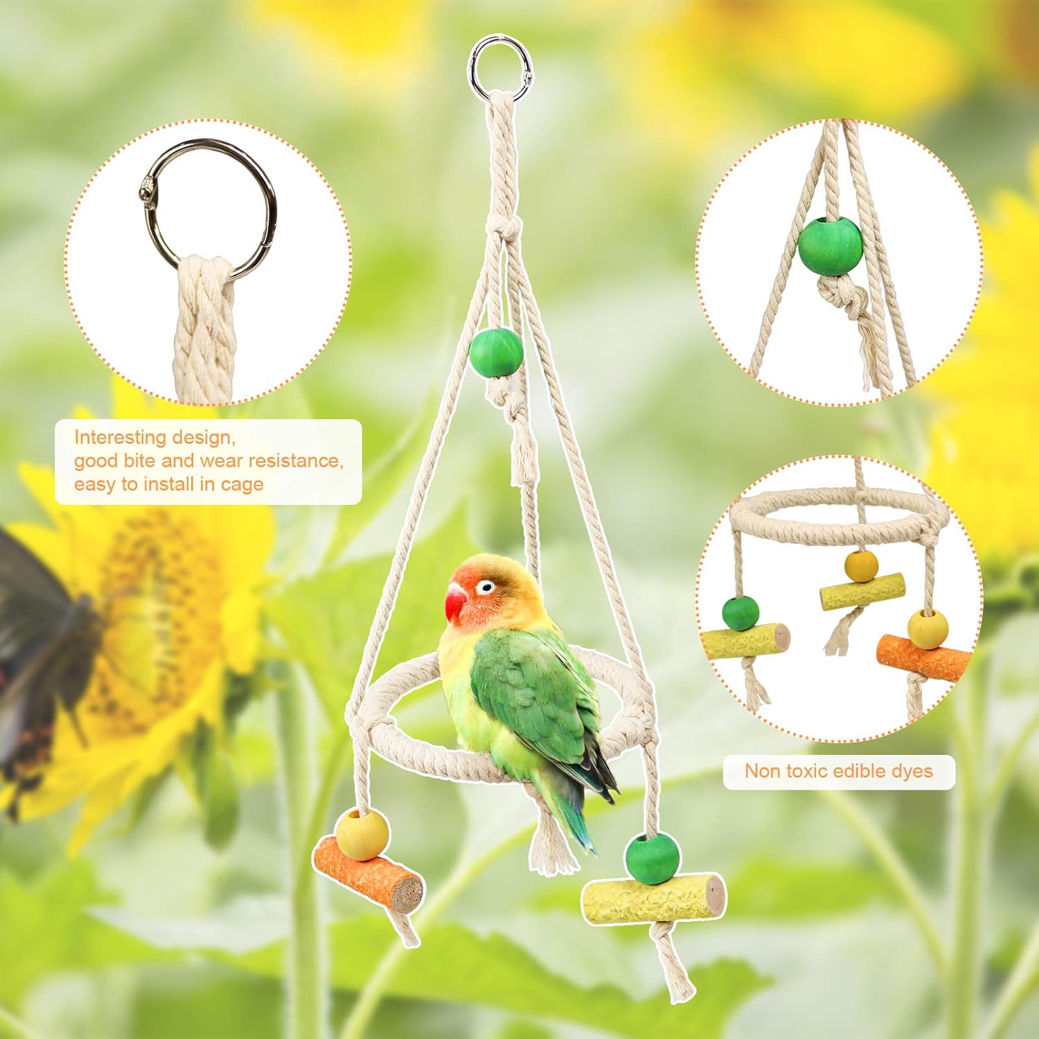Bird Perch Stand Parrot Rope Swing Hanging Toy, Circle Ring Parakeet Perch Swing Toys&Bird Platform Parrot Stand Playground for Budgie Conure Finches Lovebird Cockatiel Cockatoo Exercise Toys (H01) : Pet Supplies