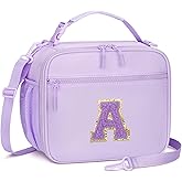 CLOUDWINGS Kids Initial Lunch Bag, Reusable Insulated Lunch Box for Girls Toddlers, Back to School Gift, Leak-proof Cooler Bag for School Daycare Travel Picnic, Purple-A