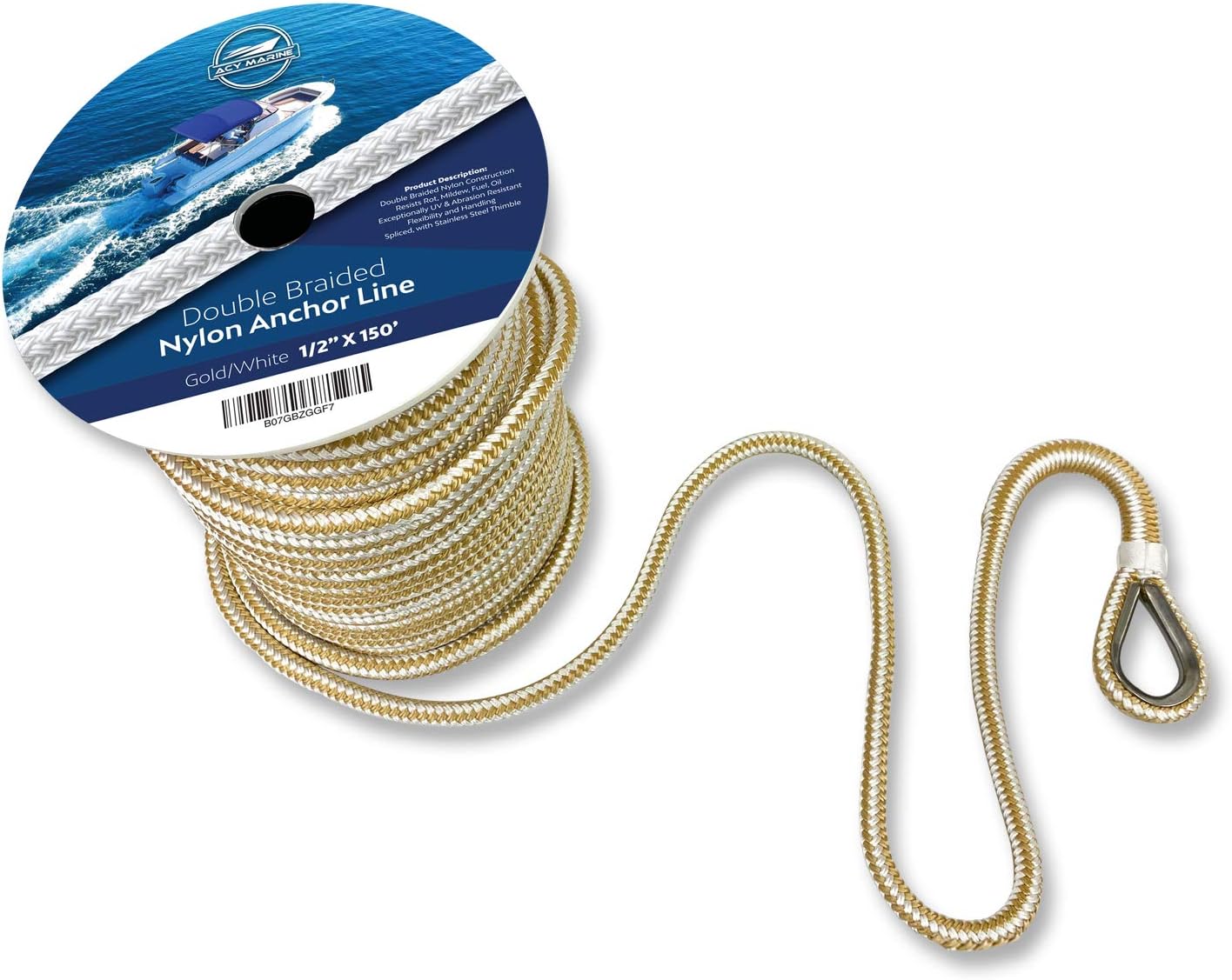 Double Braided Nylon Anchor Line with Stainless Thimble Boating & Sailing Dock Lines & Rope