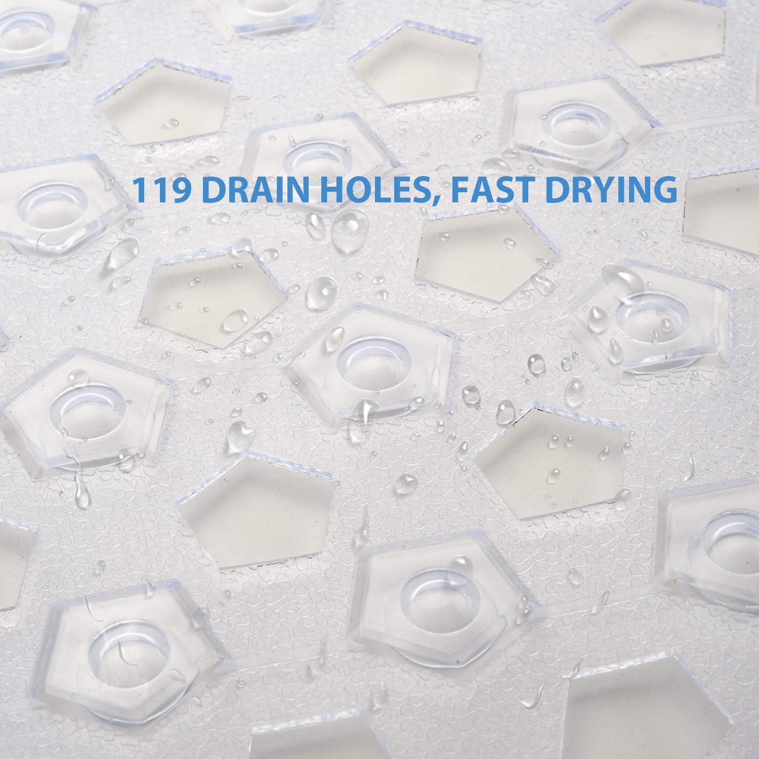 AmazerBath Bath Tub Mat, Non-Slip Shower Mats with Larger Pentagonal Drain Holes, Quick Drying, Machine Washable, 35 x 16 Inches (Clear): Home & Kitchen