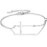 Boniris 925 Sterling Silver Cross Bracelet Womens in Good Faith CZ Chain Bracelet with Cross for Confirmation Anniversary Birthday