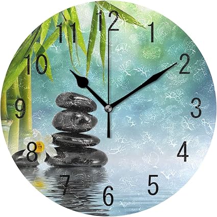 Domoko Home Decor Zen Stone En Bambou Eau Rond Acrylique Horloge Murale Non Tic Tac Horloge Silencieuse Art Pour Le Salon Cuisine Chambre A Coucher Amazon Fr Cuisine Maison