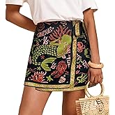 Keeliya Womens Wrap Mini Skirt Boho Floral Printed Knot Side High Waist A Line Casual Summer Beach Short Skirt