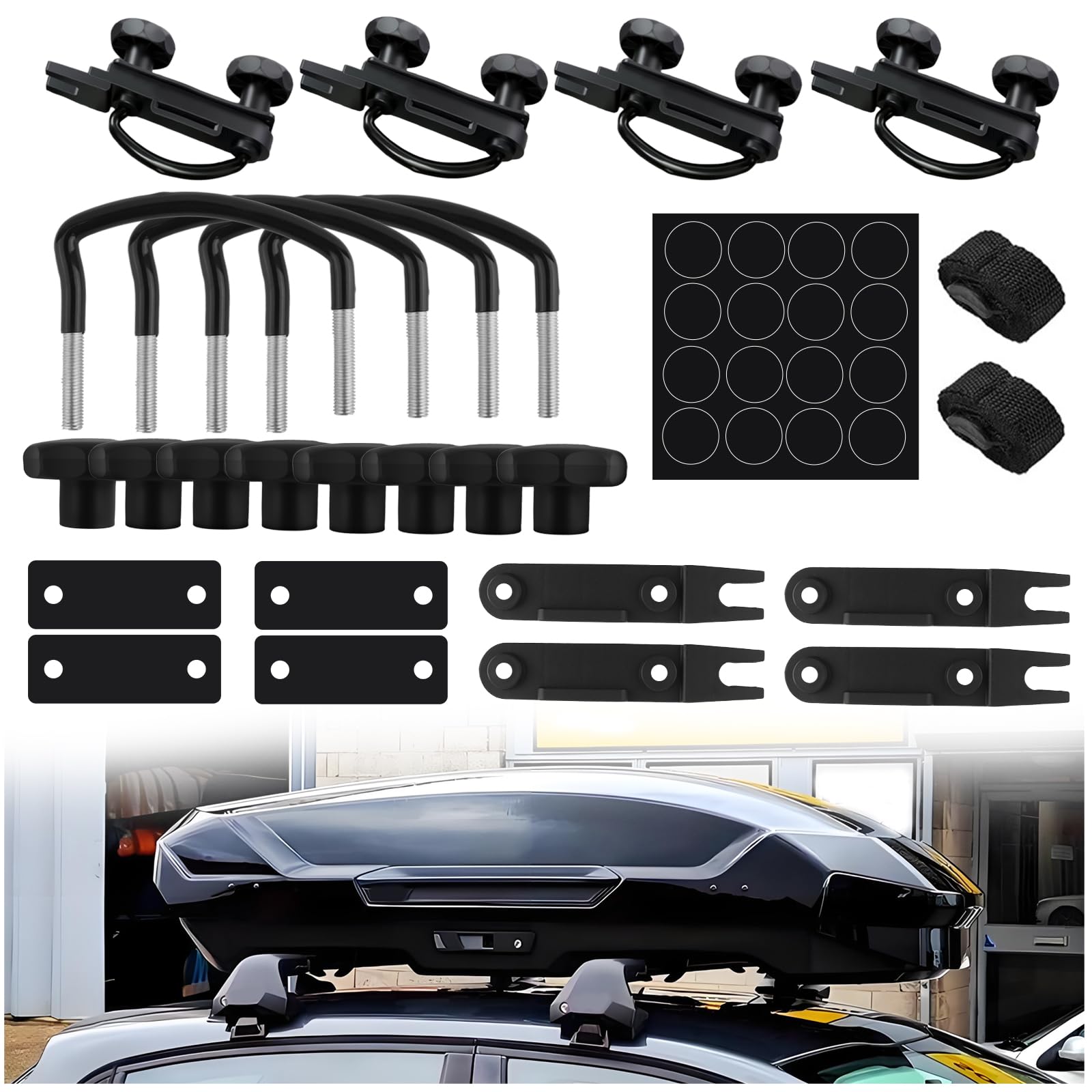 Photo 1 of 4PCS U-Bolt Roof Rack Mounting Brackets,Durable Roof Rack Clamps Kit with Straps & Nuts Provide Firm Fixation for Roofs Box,Professional Car Accessories Roofs Racks Brackets