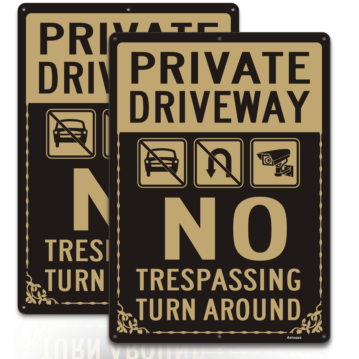 Ashoaza Private Property Signs, Aluminum Private Drive No Trespassing Sign, Private Road Do Not Enter Sign Reflective, UV Protected and Weatherproof, Easy to Mount, 14'' x 10''(2 Pack)