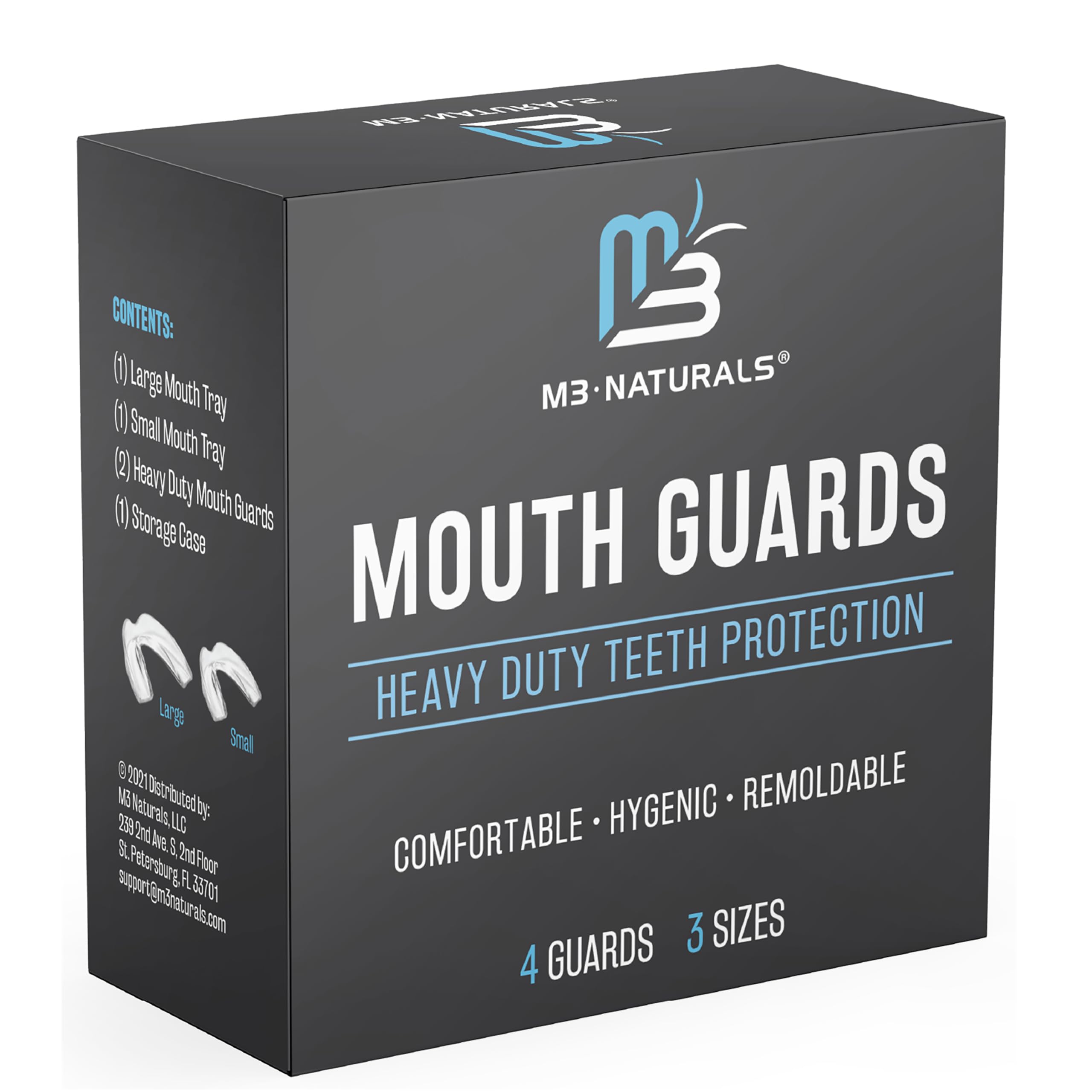 Mouth Guard for Grinding & Clenching Teeth BPA Free 4 Guards for Adults & Kids Dental Guards Bite Guards Night Guards for Teeth Grinding Teeth Grinding Mouth Guard for Sleep by M3 Naturals