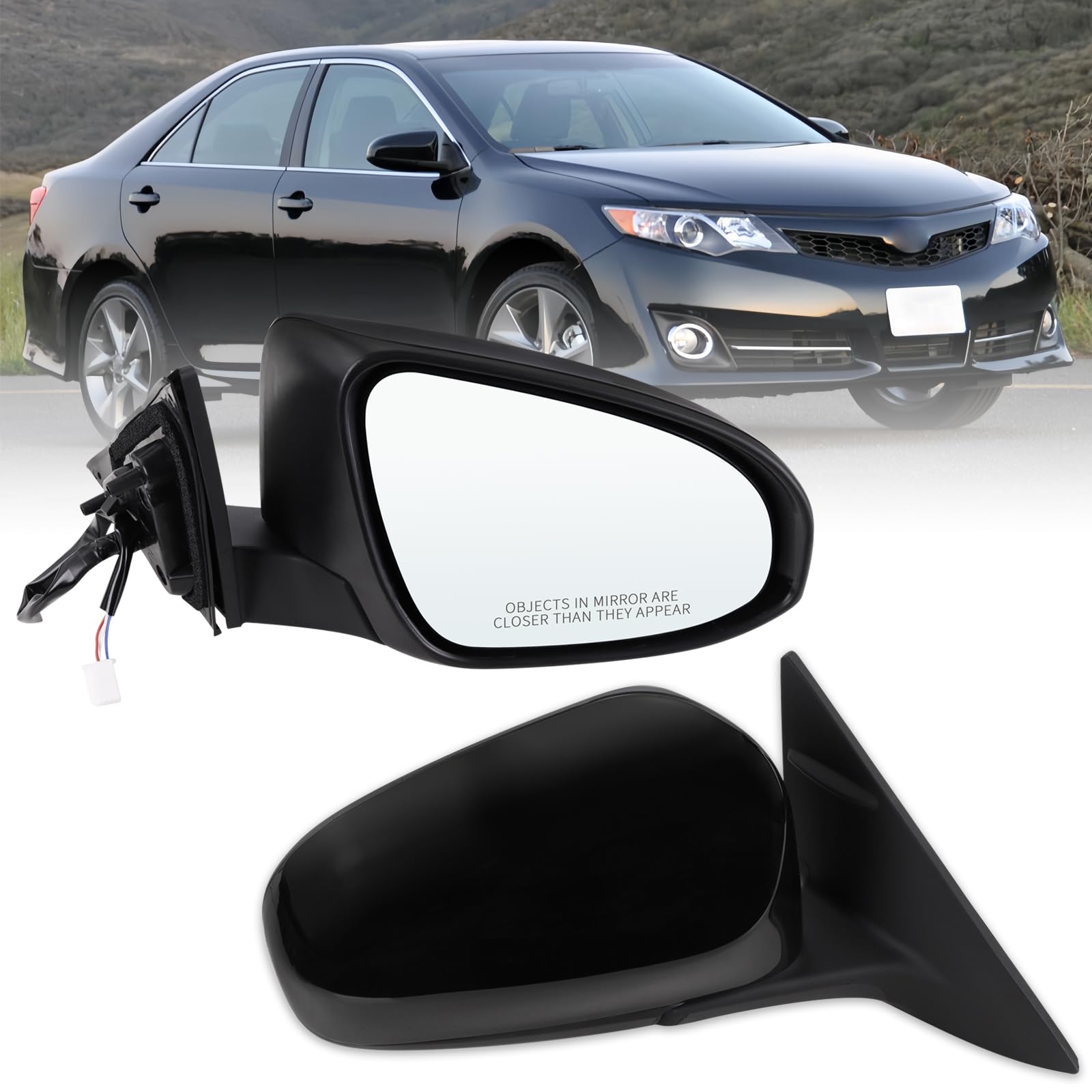 Photo 1 of Lqito Right Passenger Side Mirror Fits 2012 2013 2014 Toyota Camry with Manual Folding Power Glass Non-Heated Black Replace#87908-06401(3Pins)