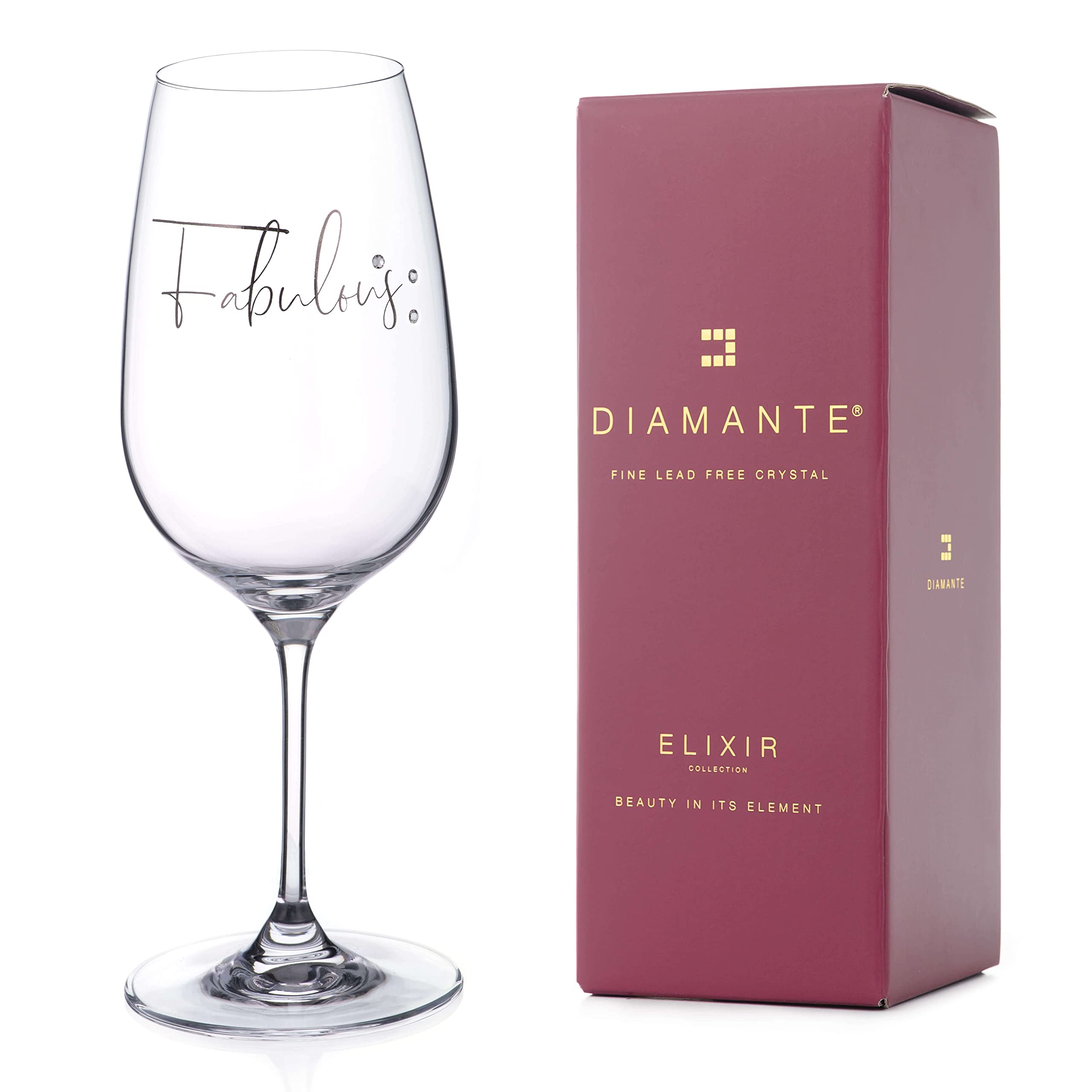 DIAMANTE Swarovski Fabulous Wine Glass – Single Crystal Wine Goblet with Novelty Fabulous Slogan Embellished with Swarovski Crystals