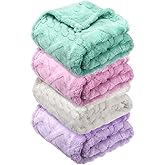 VitalCozy 4 Pcs Soft Fleece Baby Blankets Set 30" x 40" 3D Plush Warm Nursery Swaddling Bed Blanket Little Boys Girls Infant Toddlers and Newborn Receiving Gifts Blankets(Light Color)