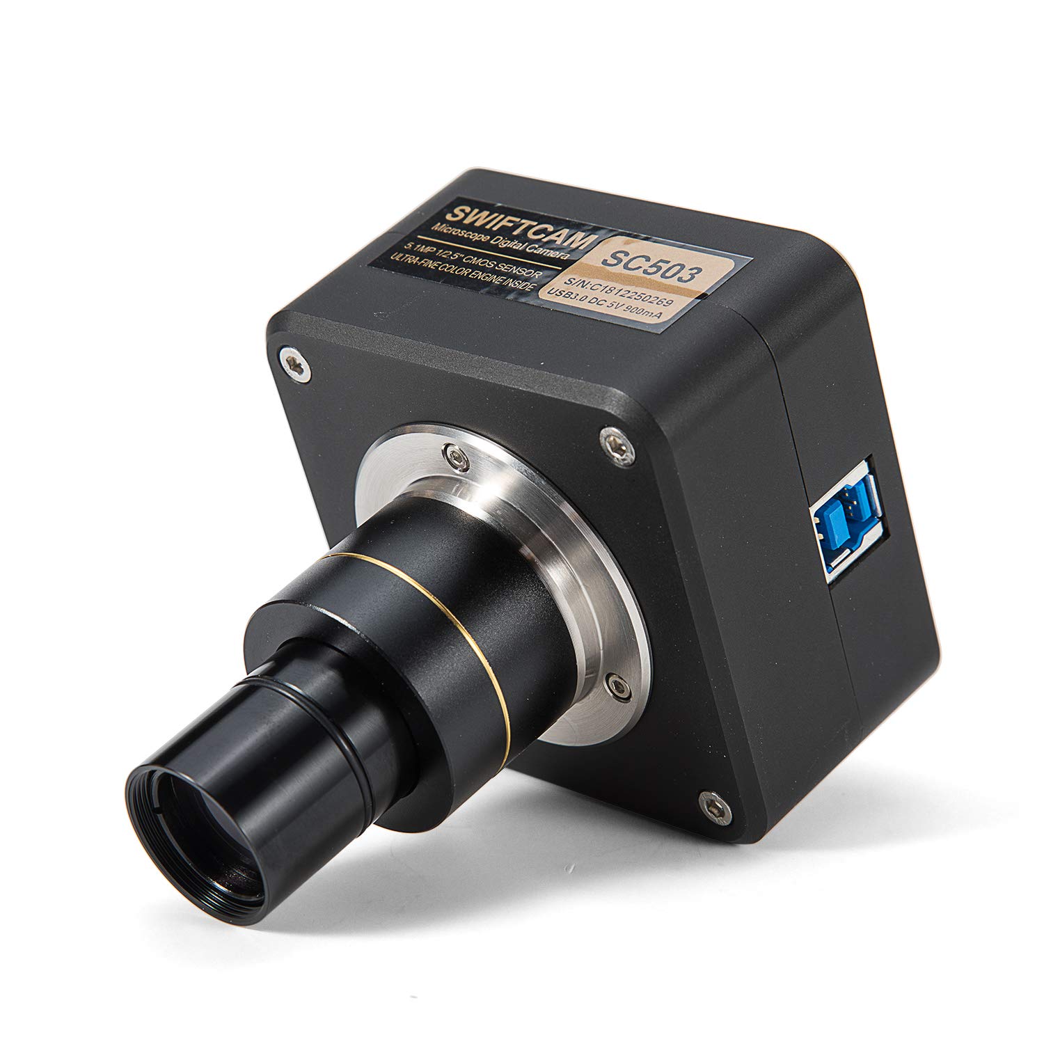 Swiftcam 5 Megapixel Camera for Microscopes, with Reduction Lens, Calibration Kit, Eyetube Adapters, and USB 3.0 Cable, Compatible with Windows/Mac/Linux Swiftcam SC503-CK