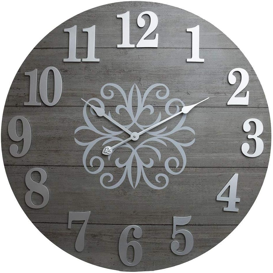 Patton Wall Decor 30" Washed Gray Wood Plank Frameless Wall Clock