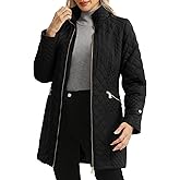 Freetrack Women's Plus Size Long Quilted Jackets Diamond Quilted Lightweight Jacket Stand Collar for Spring Fall