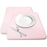 Dish Drying Mat, 2 Pack Microfiber Absorbent Pink Dish Drying Mat for Kitchen Counter, Large Size Dish Drying Pad
