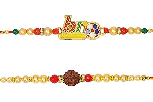 ARTISENIA Rakhi Set of 2 Rakhi for Brother with Raksha Bandhan Greeting Card | Roli Chawal Tika - Raksha Bandhan Designer Kundan Rakhi for Brother & Bhabhi | Rakhi for Bhaiya | Rakhi Thread VRK012