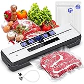Food Vacuum Sealer Machine + 30 Vacuum Bags, 7-in-1 Multi-Functional Vacuum Sealer, Food Saver Sealer for Freshness Storage, with Dry & Moist Food Modes, Double Heat Seal, Built-in Cutter, Silver