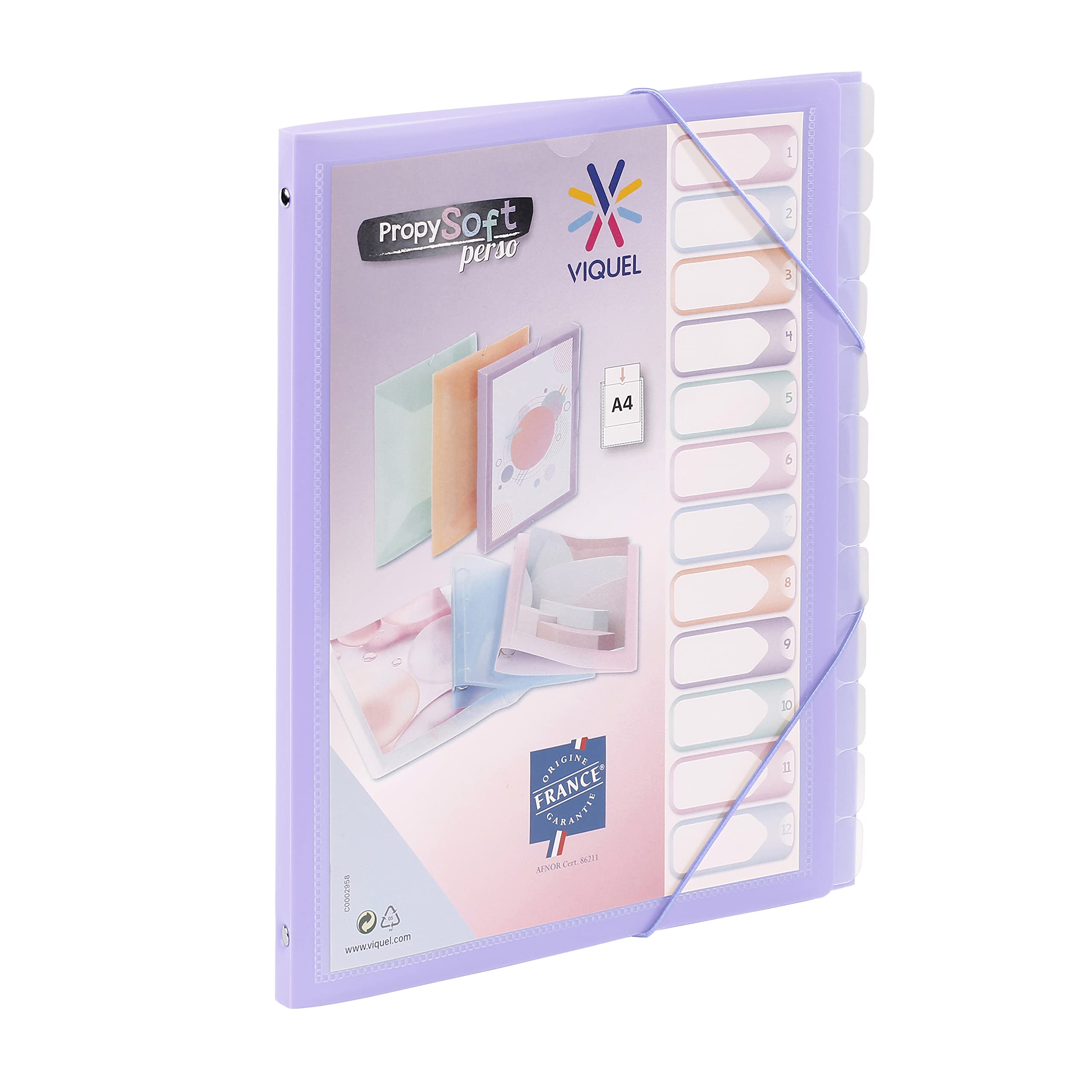 Viquel - Propysoft 12 Compartment A4 Customisable Organiser - Elastic Closure - Translucent Purple — image 1