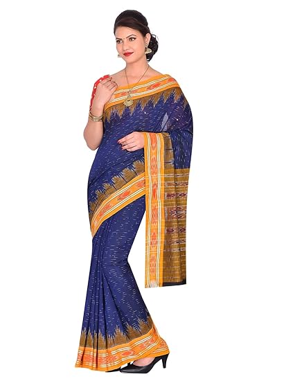 ODISHA HANDLOOM Womens Sambalpuri Cotton Saree With Blouse Piece (OHAUG2019-5_Blue)