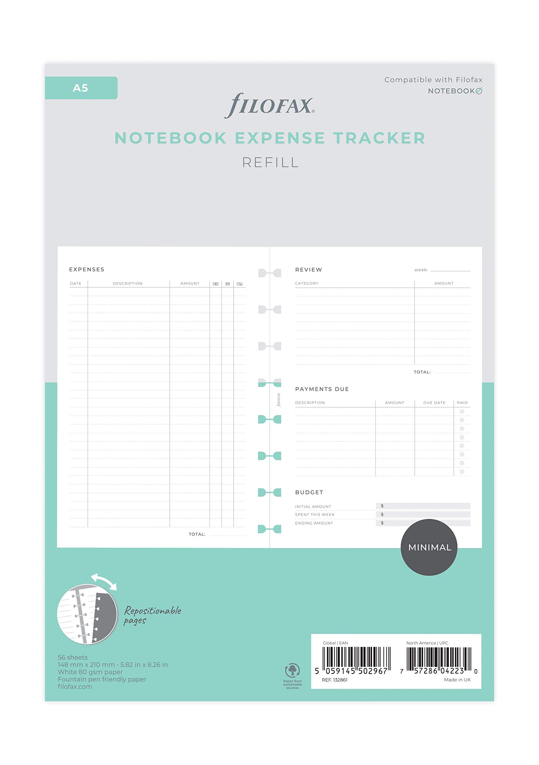 Filofax A5 Refillable Notebook Minimal Activity Planner Refill