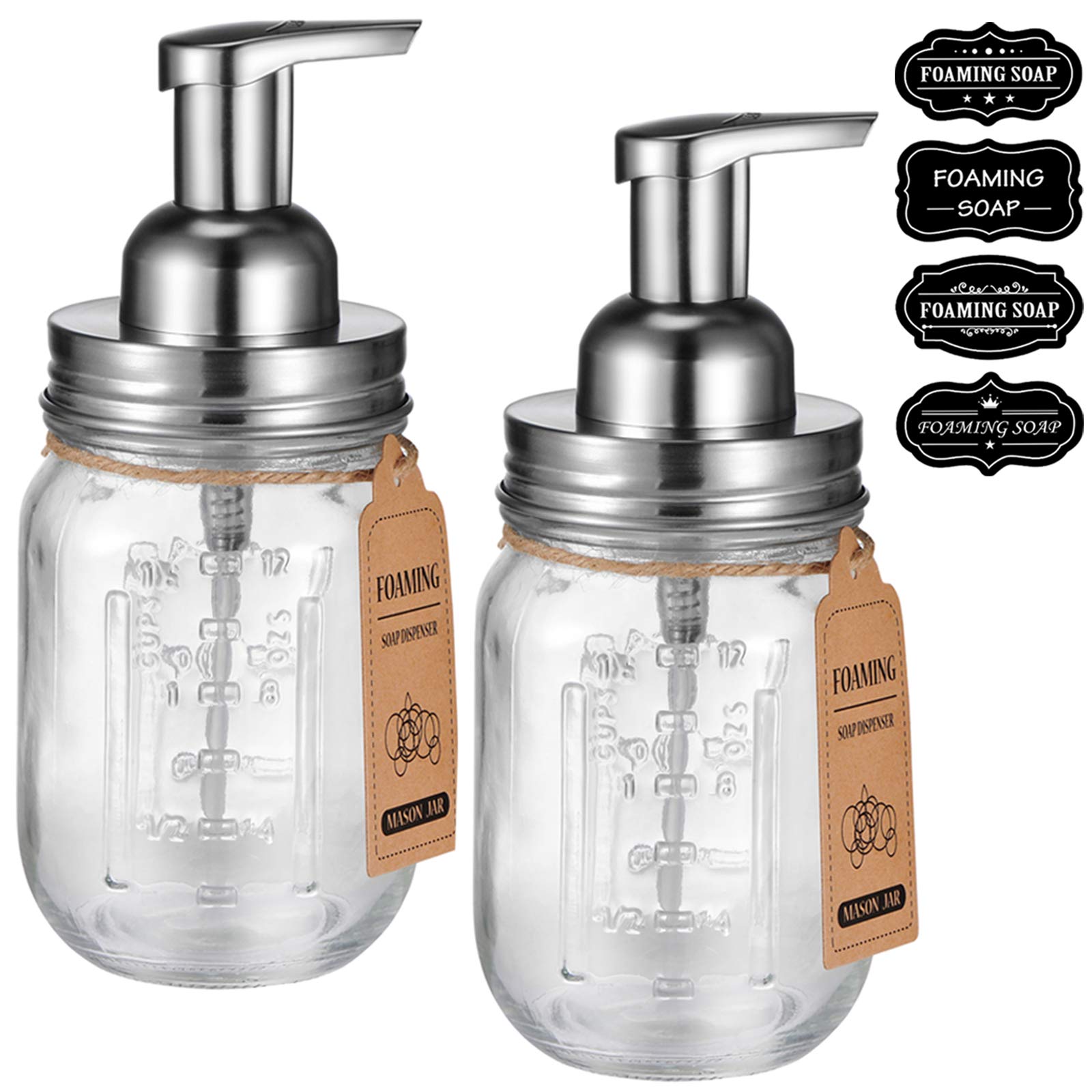 Photo 1 of Amolliar Mason Jar Foaming Soap Dispenser, Plastic Soap Pump, Refillable Hand Soap Dispenser for Kitchen, Cute Farmhouse Decor, Dish Soap, Shampoo, Bathroom Soap Accessories, Brushed Nickel 2 Pack