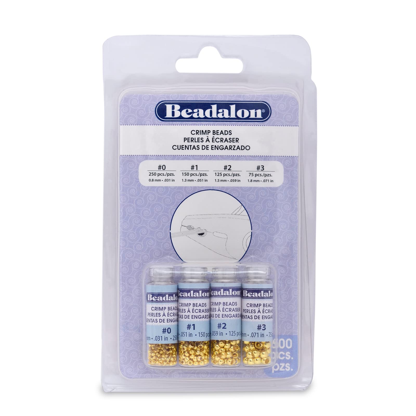 Beadalon 600-Piece Crimp Bead Variety Pack, Gold Plated — image 1