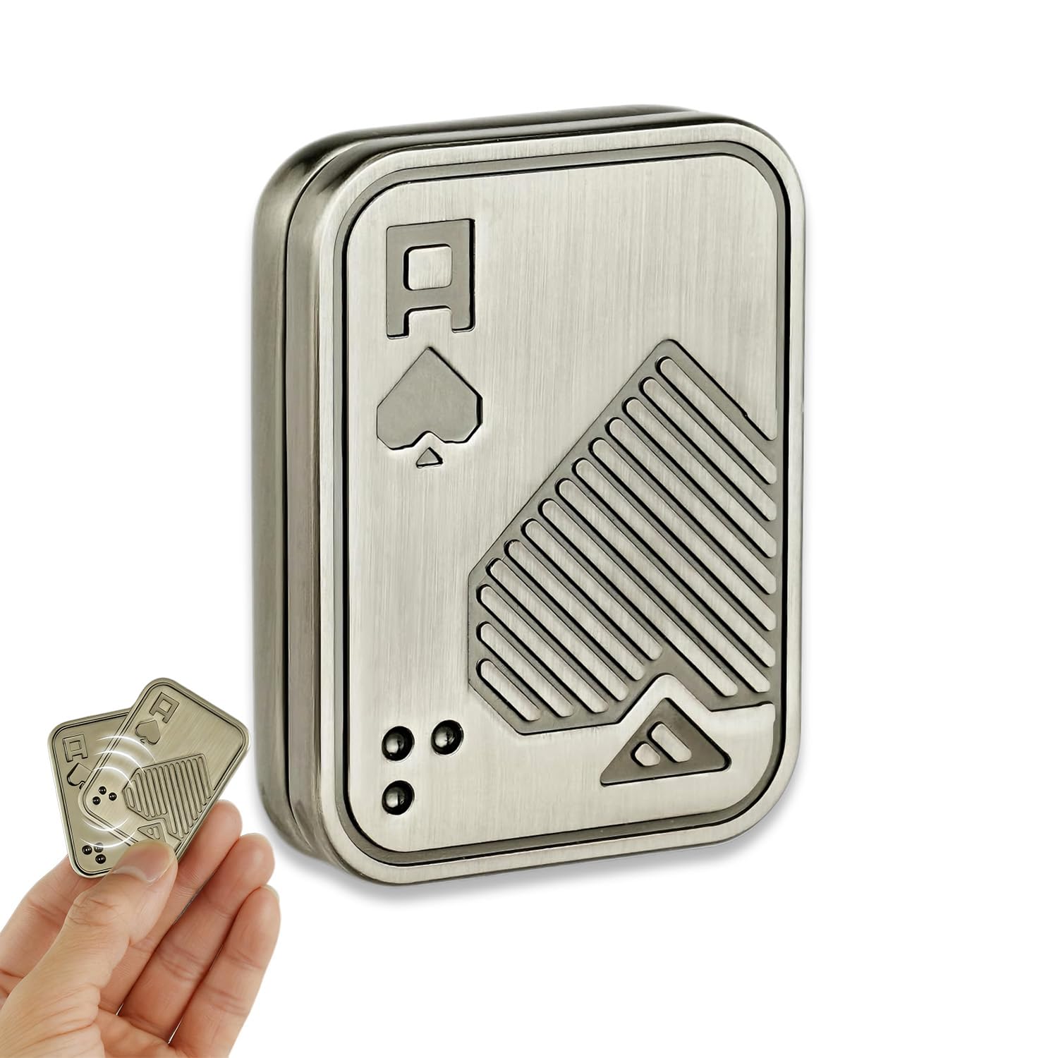 Metal Poker Fidget Slider for Adults - Magnetic Push Card for Stress Relief & Anxiety Reduction, Haptic Sensory Toy for ADHD Autism Focus, EDC Desk Office Gadget, Gift for Men, Father(Silver, 1 Pc)