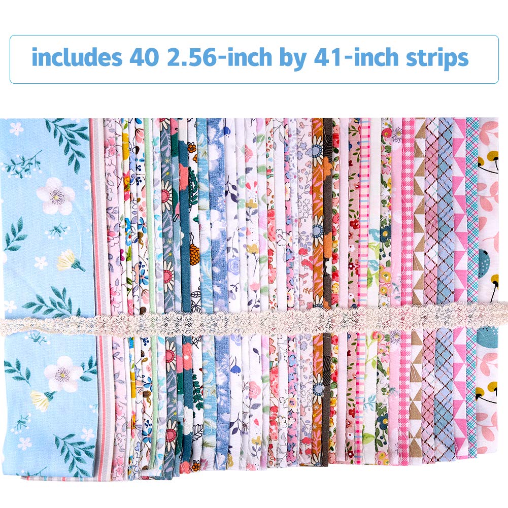 40 PCS Jelly Roll Fabric, Floral Fabric Squares Patchwork Sewing Roll Soft Cotton Fabrics for Quilting Crafting Fabrics Strips Bundle for DIY Craft Decoration, Cushions, Tablecloths Making