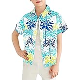 tagyum Boys Hawaiian Shirt Short Sleeve Boys Button Down Shirt Beach Casual Summer Print Top T-Shirt for Kids 5-14 Years