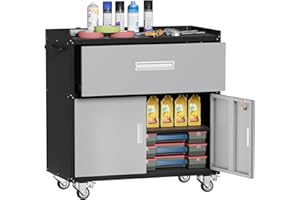 Washsemba Garage Metal Storage Cabinet for Garage with Adjustable Shelves Wheels, Rolling Tool Chest, Assembly Required, Warehouse, Basement, Tool Room (Gray), Grey