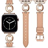 TOYOUTHS Leather Band Compatible with Apple Watch Bands Women 38/40/41/42/44/45/46/49mm Dressy Slim Leather Strap with Boho Metal Buckle Bracelet for iWatch Series 11 10 9 8 7 6 5 4 SE/Ultra 3 2 1