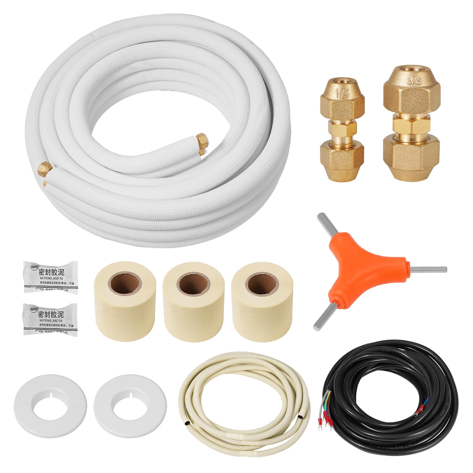 Photo 1 of 25 Ft Mini Split Line Set, 1/4" & 3/8" O.D. Flared Copper Tubing Pipes & 3/8" Thickened PE Insulated Coil with Nuts & Installation Kit for Mini Split Air Conditioner & Heat System