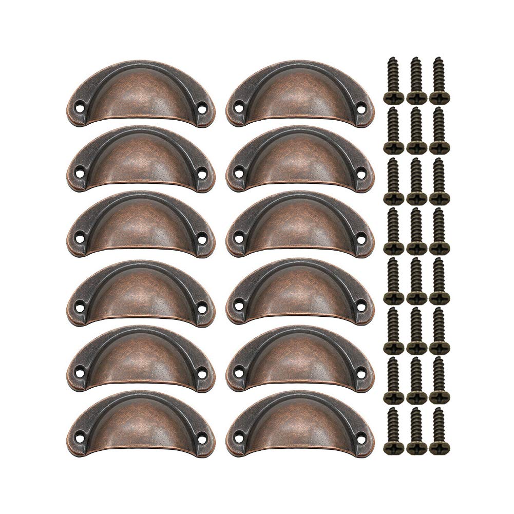 BOZONLI 12 Pack Retro Metal Kitchen Cupboard Drawer Cabinet Door Handles Knobs Furniture Handware Red Bronze Shell Cup Pull Handle