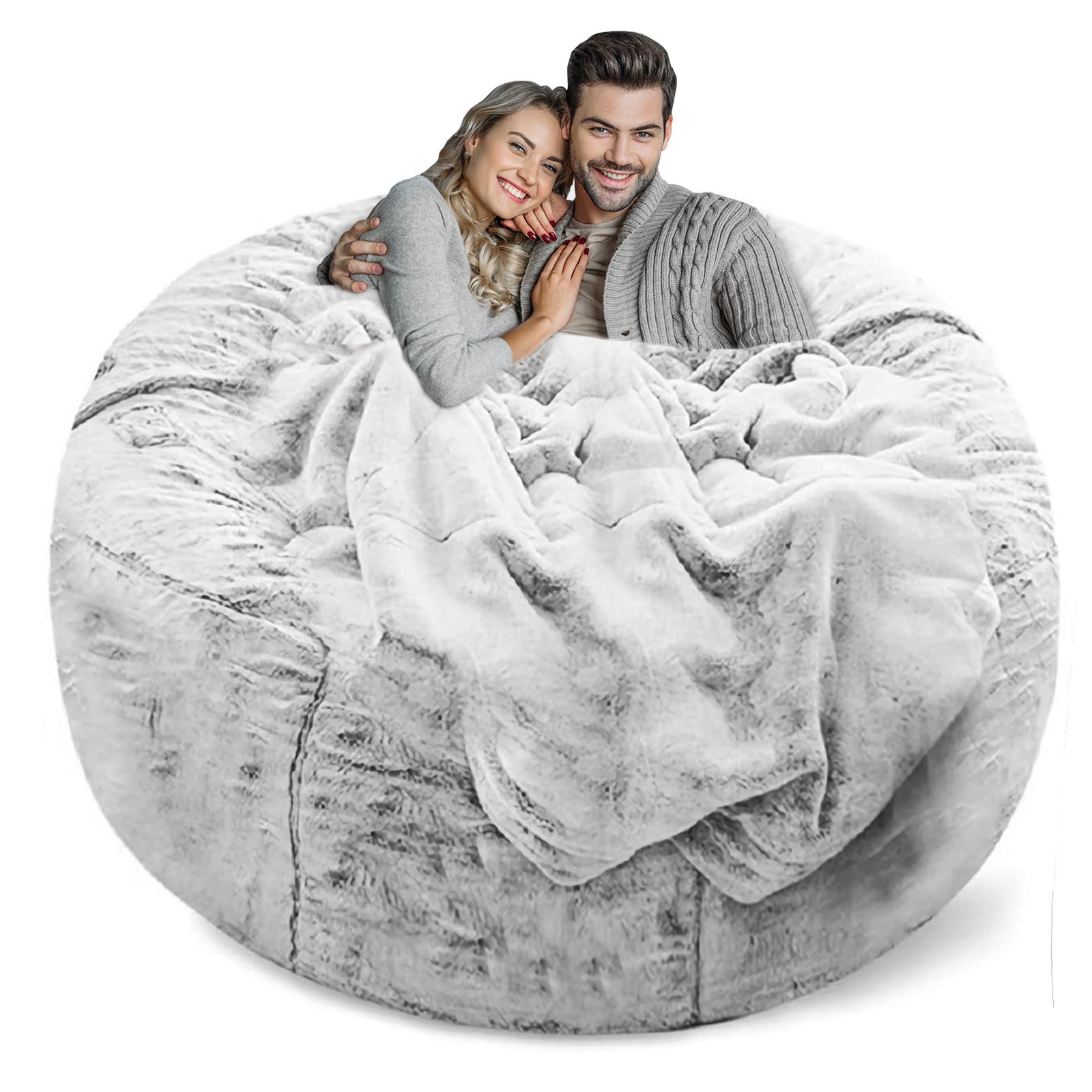 Photo 1 of LapEasy Bean Bag Chair Cover(Cover Only,No Filler),Oversized Round Soft Fluffy PV Velvet Washable Lazy Sofa Bed Cover, Living Room Bedroom Furniture Outside Cover(Snow Grey)