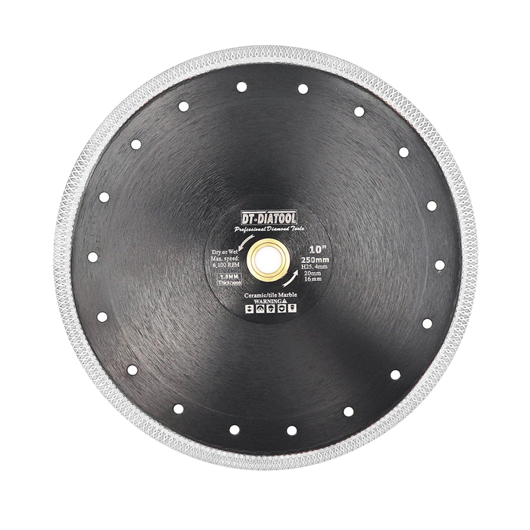 DT-DIATOOL Diamond Disc 10 Inch / 250mm Cutting Disc with X Mesh Turbo for Porcelain Tile Marble Ceramic Granite