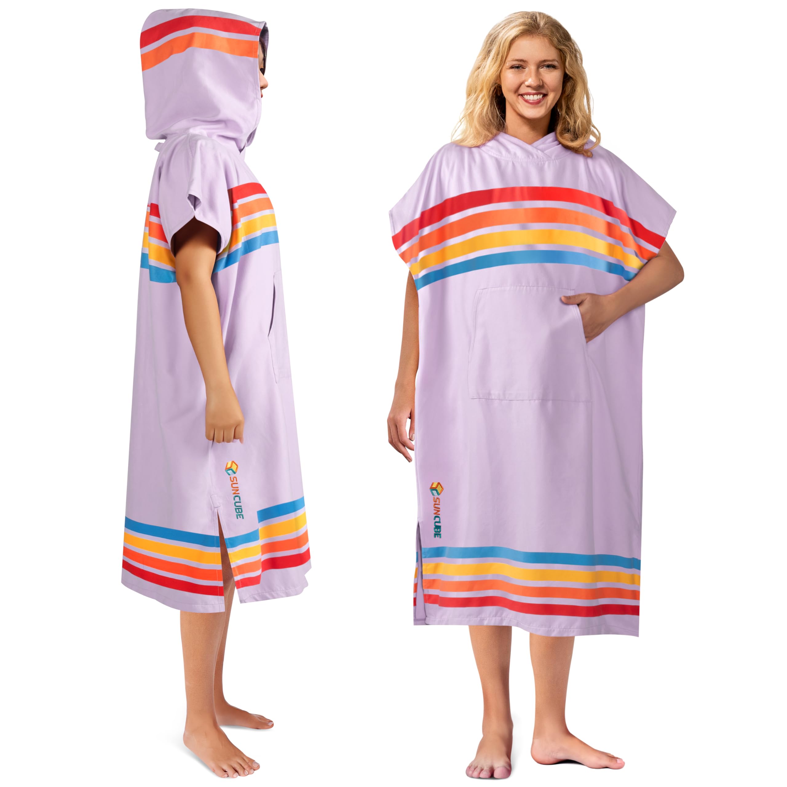 Photo 1 of SUN CUBE Surf Poncho Changing Robe with Hood, Quick Dry Microfiber Wetsuit Changing Towel for Surfing Beach Swim Outdoor Sports Men, Absorbent Wearable Towel Cover Up with Pocket, Sunset Purple