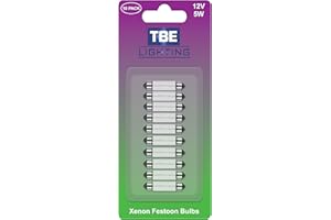 TBE Lighting Replacement Festoon Bulbs, PACK OF 10 Xenon lights for Undercabinets & Car Interior Lighting. Clear glass finish, Warm White colour -12v / 5w / Dimmable 11mm x 41mm Energy efficient Bulbs