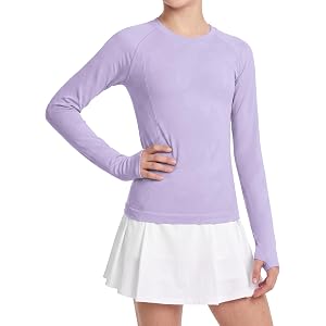 beautyin Girls Long Sleeve Athletic Shirts Seamless Workout Tops Basic Tees | Thumbholes, Breathable, Quick Dry, Lightweight,