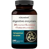 NatureBell Digestive Enzymes, 240 Capsules | Gut &amp; Digestive Health Support Supplement*, with 20 Enzymes, 5 Prebiotics &amp; 10-Strand Probiotic Blend