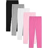 HoeVou 5 Pack Girls Leggings Cotton Leggings for Girls Tights Pants for Kids Toddler Stretchy Full Length Multipack Pull On
