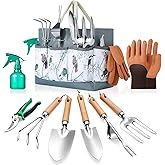 9-Piece Gardening Tools Set - Complete Gardening Kit with Heavy-Duty Stainless Hand Tools, Durable Storage Bag with Garden Accessories, Ideal Gardening Gifts for Women, Men, Gardeners