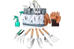 VOIDAY 9-Piece Gardening Tools Set - Complete Gardening Kit with Heavy-Duty Stainless Hand Tools, Durable Storage Bag with Garden Accessories, Ideal Gardening Gifts for Women, Men, Gardeners
