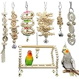 Deloky 7 Packs Bird Parrot Swing Chewing Toys-Hanging Bell Bird Cage Toys Suitable for Small Parakeets, Cockatiels, Conures,