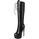 Richealnana Women's Platform Lace Up Stiletto High Heels Knee High Boots
