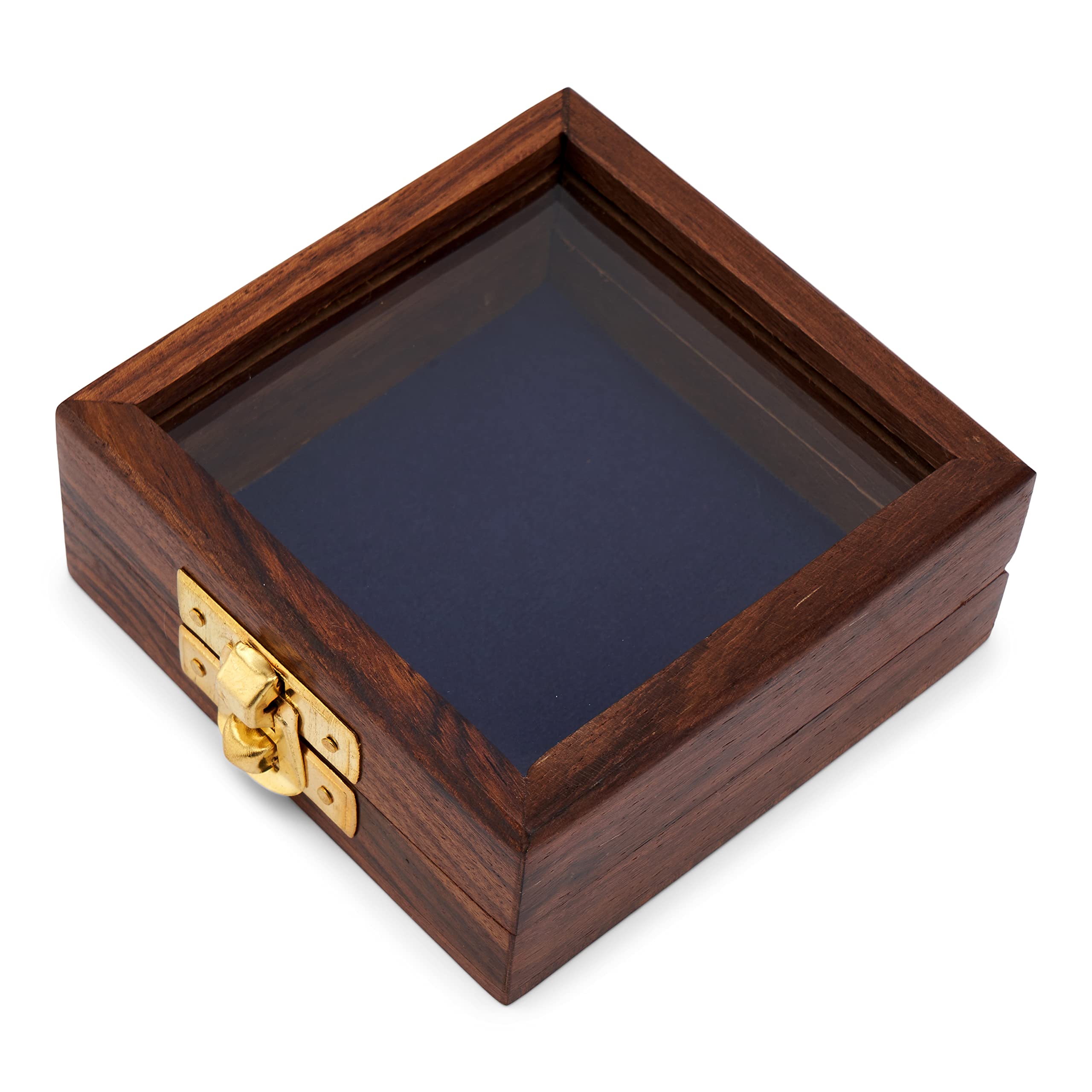 NKlaus 11624 Wooden Box with Glass Lid and Brass Closure 8.5 x 8.5 x 3.5 cm Large Ideal for Maritime Decorations and Small Items