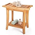 Unibambou Bamboo Shower Bench with Storage Shelf, Wooden Spa Bath Deluxe Organizer Shower Stool for Inside Shower Waterproof, Bathroom Bench Seat for Adults Elderly Seniors for Indoor or Outdoor Use