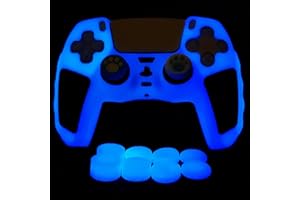 LUNISSILY Blue Glow in The Dark PS5 Controller Skin,Anti-Slip Thicken Studded Silicone Protective Cover Case for PS5 Wireless Controller with 8 PCS Thumb Grips Caps Glows and 2 Grips Caps.