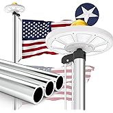 Panopole Heavy Duty Flag Pole Kit with 136 LED Ultra Bright Solar Light, 25FT 12 Gauge Thick Flagpole for Outside House in Ground, 300D Thickened USA Flag for Outdoor, 100 MPH Flagpole Kit, Silver