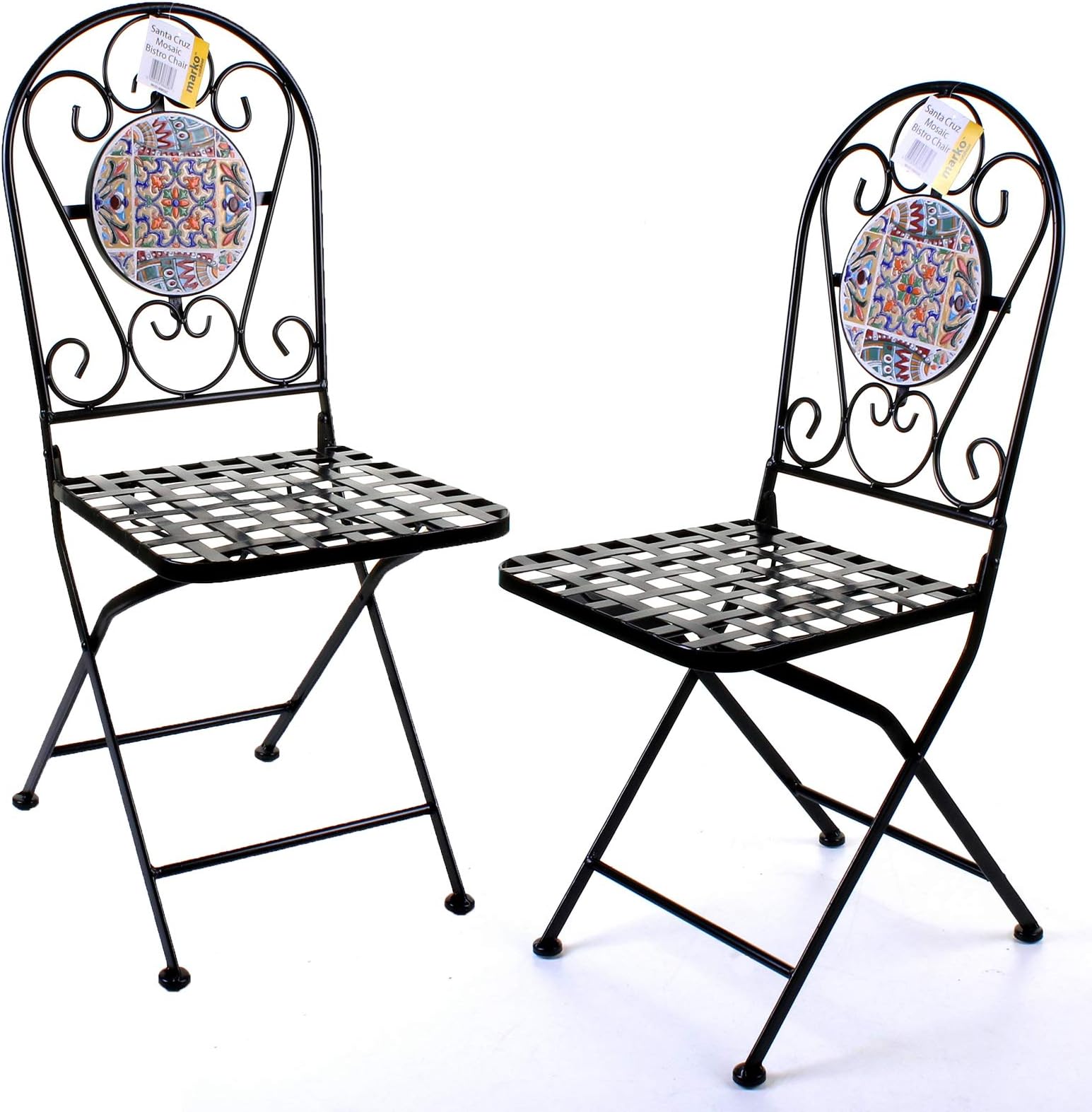 Marko Outdoor Sets of 2 Mosaic Bistro Chairs Outdoor Garden Patio Furniture Cafe Al Fresco Dining (Santa Cruz)