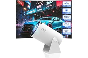 AUBOR MENTECH Mini Projector with WiFi and Bluetooth, 180°Rotatable Portable Projector, 1080P Support, 130" Smart Projector with Android TV 11.0, Short Throw, Auto Keyston for Outdoor/Home Theater, White
