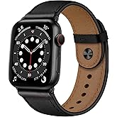 OUHENG Leather Bands Compatible with Apple Watch Band 49mm/46mm/45mm/44mm/42mm, Genuine Leather Strap for iWatch Ultra 3/2/1 & SE 3/2/1 Series 11 10 9 8 7 6 5 4 3 2 1 (Black/Black)
