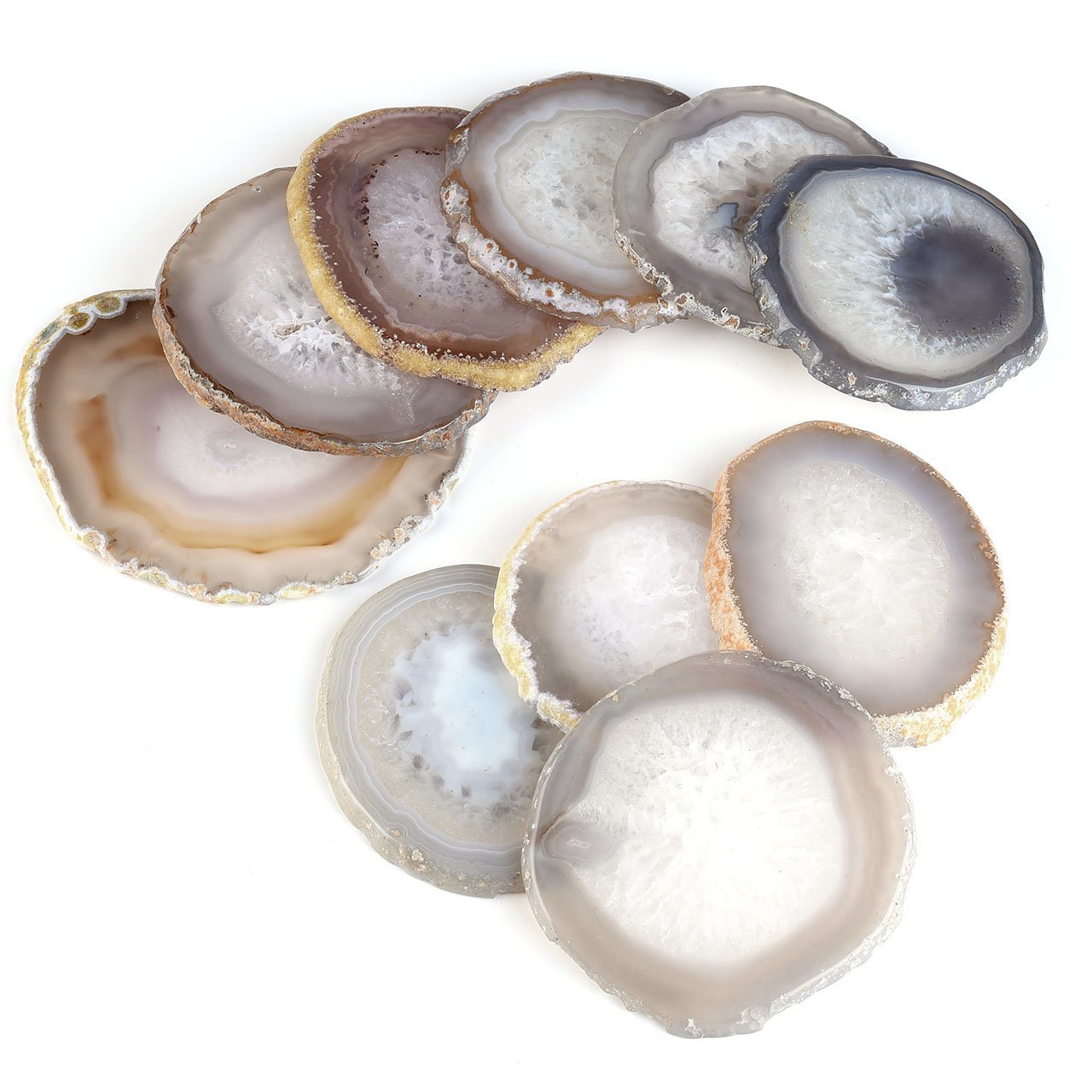 Top Plaza 3 Inches Natrual Brown Agate Slices Geode Coasters Cup Mat Beverage Coasters for Drinks Set of 4 Gift